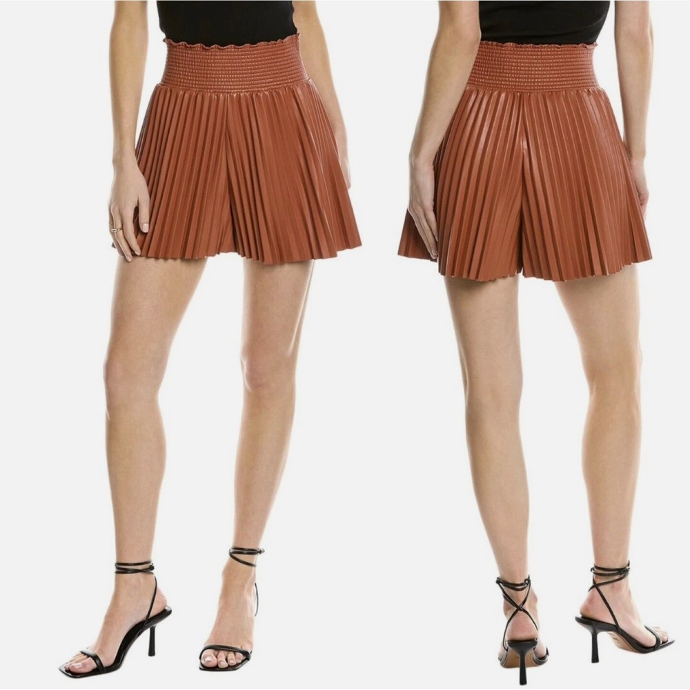 A.L.C. $295 Bondi Pleated Faux Leather Elastic Pull-On Shorts Brown Size 8 CHIC